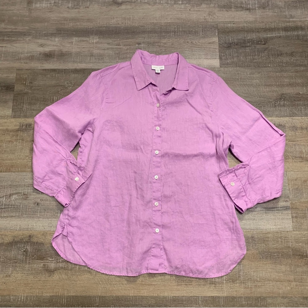J. Jill Love Linen Lilac Purple Button Up Top Women's M Petite